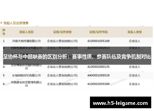 足协杯与中超联赛的区别分析：赛事性质、参赛队伍及竞争机制对比